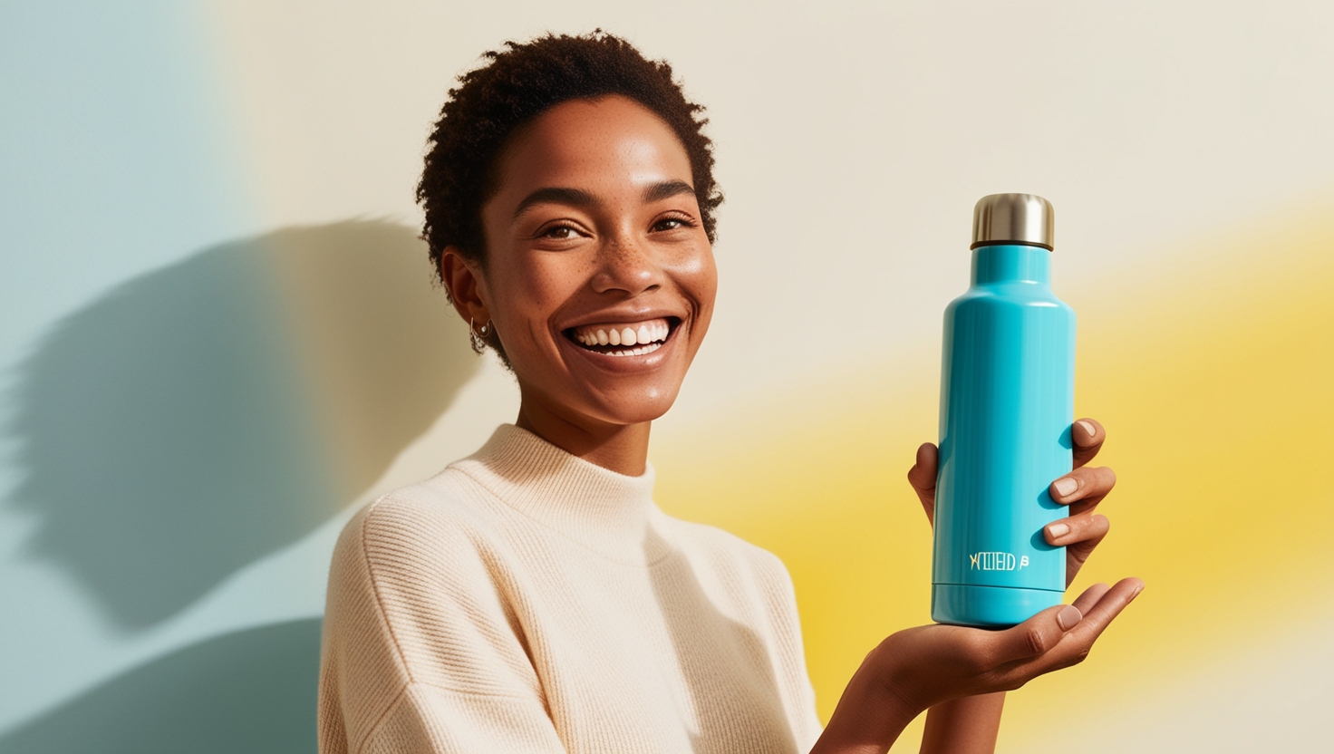 A person happy with the bottle